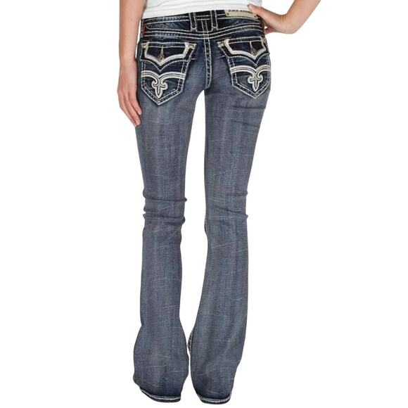 Rock Revival Essie Bootcut Light Blue Wash White Design Jeans 25 - Picture 1 of 10